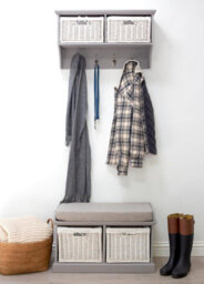 Statement Furniture Tetbury 2 White Wicker Basket And Grey Cushion Hallway Set - Dove Grey