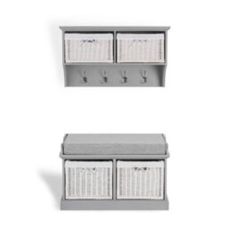 Statement Furniture Tetbury 2 White Wicker Basket And Grey Cushion Hallway Set - Dove Grey - thumbnail 2