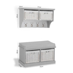 Statement Furniture Tetbury 2 White Wicker Basket And Grey Cushion Hallway Set - Dove Grey - thumbnail 3