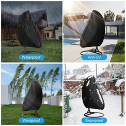 Hanging Chair Cover, 230 200Cm Egg Outdoor Garden Protective Cover With Zipper And Drawstring, Black - thumbnail 9