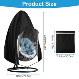 Hanging Chair Cover, 230 200Cm Egg Outdoor Garden Protective Cover With Zipper And Drawstring, Black - thumbnail 2
