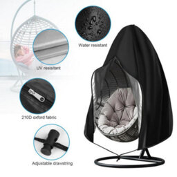Hanging Chair Cover, 230 200Cm Egg Outdoor Garden Protective Cover With Zipper And Drawstring, Black - thumbnail 3