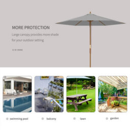 Outsunny 2.5M Wood Garden Parasol Sun Shade Outdoor Wooden Umbrella Canopy - thumbnail 6