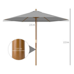 Outsunny 2.5M Wood Garden Parasol Sun Shade Outdoor Wooden Umbrella Canopy - thumbnail 3