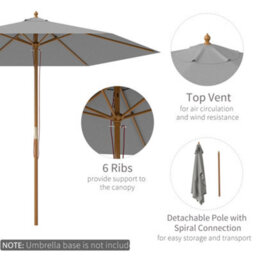 Outsunny 2.5M Wood Garden Parasol Sun Shade Outdoor Wooden Umbrella Canopy - thumbnail 4