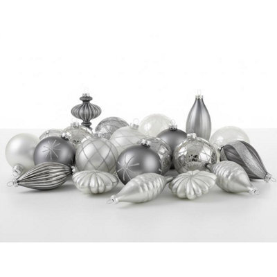 Beliani Set Of 35 Baubles Frostfall Glass Grey - image 1