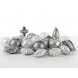 Beliani Set Of 35 Baubles Frostfall Glass Grey