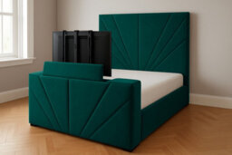 Royal View Velvet Upholstered Smart Tv Bed Frame - Plush Velvet, Aqua