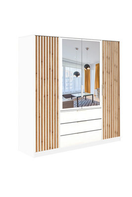 Arte Bali Lux 4-Door Wardrobe - Oak Wotan & White Matt With Mirror And Vertical Lamellas - image 1