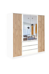 Arte Bali Lux 4-Door Wardrobe - Oak Wotan & White Matt With Mirror And Vertical Lamellas - thumbnail 1