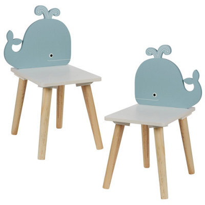 Urbn-Living Urbnliving Children Kids Wooden Chair Small Stool Whale Animal Character Playroom, Set Of 2 - image 1