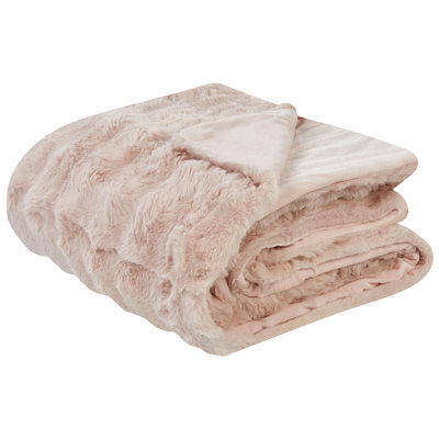 Beliani Blanket Salka Faux Fur 200 X 220 Cm Pastel Pink - image 1