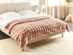 Beliani Blanket Salka Faux Fur 200 X 220 Cm Pastel Pink - thumbnail 2