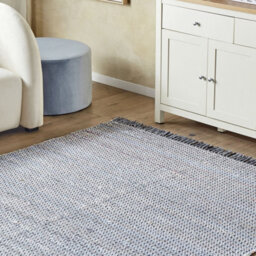Beliani Handmade Grey Cotton Rag Rug 140 X 200 Cm Fringed Boho Rectangular Rug - thumbnail 2