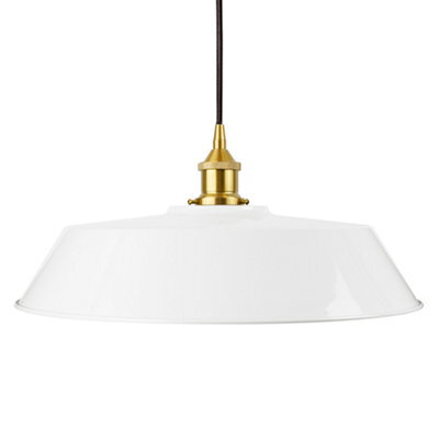 White Large Chancery Painted Dome Pendant Light With Polished Brass Lamp Holder And Black Round Cable - Se Home - image 1