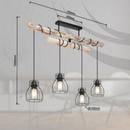 Luminosa Lighting Luminosa Mina Bar Pendant Ceiling Light Matt Black 4X E27 - thumbnail 7
