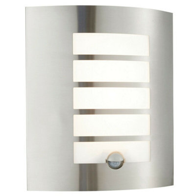Ip44 Outdoor Wall Light Pir Motion Sensor Brushed Steel & Diffuser 7W Warm White - image 1