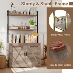 Costway Modern Cat Litter Box Enclosure Hidden Cat Washroom Cabinet-Grey - thumbnail 5