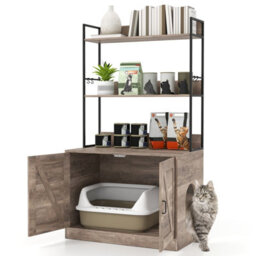 Costway Modern Cat Litter Box Enclosure Hidden Cat Washroom Cabinet-Grey