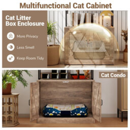 Costway Modern Cat Litter Box Enclosure Hidden Cat Washroom Cabinet-Grey - thumbnail 8