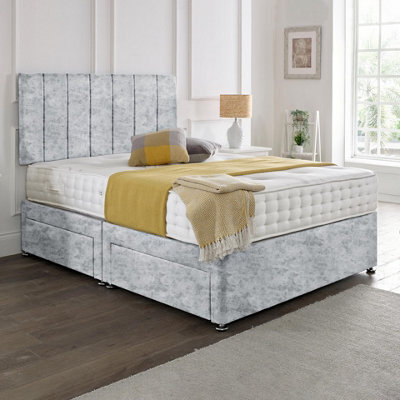 Dining Tables Oslo Matching Headboard Divan Set, 2 Drawer On Same Side With Sprung 1500 Comfort Mattress - Crushed Velvet Silver - Double - image 1