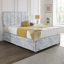 Dining Tables Oslo Matching Headboard Divan Set, 2 Drawer On Same Side With Sprung 1500 Comfort Mattress - Crushed Velvet Silver - Double - thumbnail 1