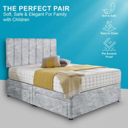 Dining Tables Oslo Matching Headboard Divan Set, 2 Drawer On Same Side With Sprung 1500 Comfort Mattress - Crushed Velvet Silver - Double - thumbnail 2
