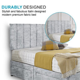 Dining Tables Oslo Matching Headboard Divan Set, 2 Drawer On Same Side With Sprung 1500 Comfort Mattress - Crushed Velvet Silver - Double - thumbnail 3