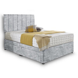 Dining Tables Oslo Matching Headboard Divan Set, 2 Drawer On Same Side With Sprung 1500 Comfort Mattress - Crushed Velvet Silver - Double - thumbnail 4