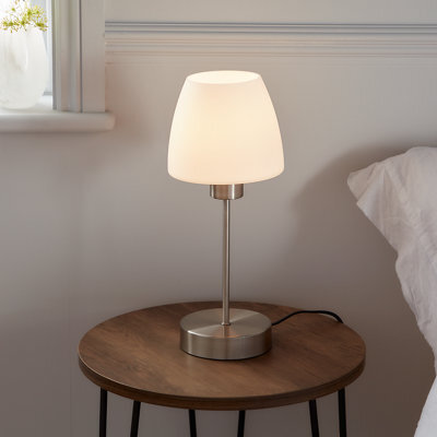 GoodHome Kluan Conical Brushed Satin White Nickel Effect Table Light - image 1