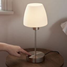 GoodHome Kluan Conical Brushed Satin White Nickel Effect Table Light - thumbnail 2