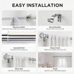 Oxford Homeware Satin Chrome Effect Extendable Curtain Pole With Metal Lamp Finials, (L)1200mm-2100mm (Dia)28mm - thumbnail 3