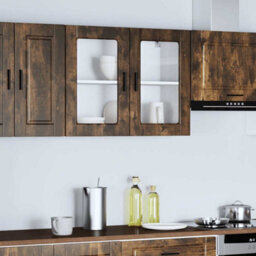 Berkfield Durable Kitchen Wall Cabinet With Glass Door Porto Smoked Oak - thumbnail 2
