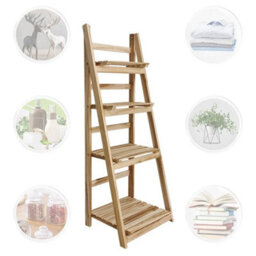 4Tier Folding Ladder Shelf Storage Shelving Wooden Bookcase Plant Display Ladder - thumbnail 5