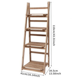 4Tier Folding Ladder Shelf Storage Shelving Wooden Bookcase Plant Display Ladder - thumbnail 2