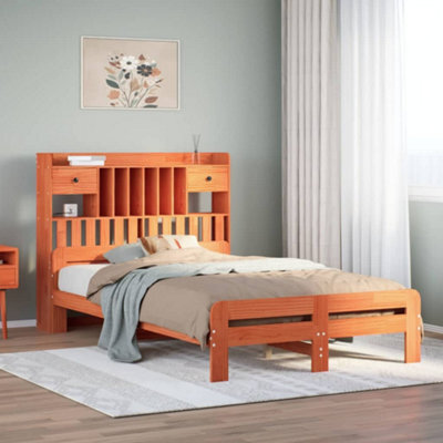 Berkfield Bookcase Bed Without Mattress Wax Brown 135X190 Cm Double Solid Wood Pine - image 1