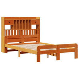 Berkfield Bookcase Bed Without Mattress Wax Brown 135X190 Cm Double Solid Wood Pine - thumbnail 3