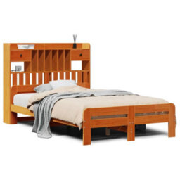 Berkfield Bookcase Bed Without Mattress Wax Brown 135X190 Cm Double Solid Wood Pine - thumbnail 2