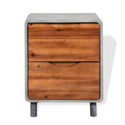 Berkfield Industrial Nightstand Concrete Solid Acacia Wood 40X30X50 Cm - thumbnail 1