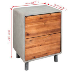 Berkfield Industrial Nightstand Concrete Solid Acacia Wood 40X30X50 Cm - thumbnail 6