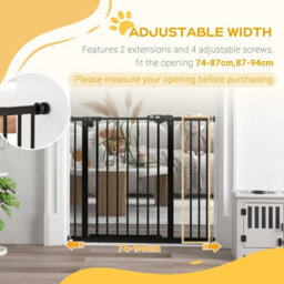 Pawhut Adjustable Safety Gate W/ 1 Extensions And Four Adjustable Screws, Black - thumbnail 7