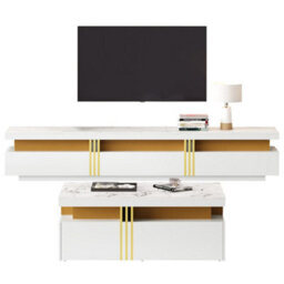 "Btm Tv Stand & Coffee Table Set, 3-Drawer Tv Cabinet For 89"" Tv + 2-Drawer Coffee Table, White Pb Board" - thumbnail 9