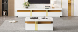 "Btm Tv Stand & Coffee Table Set, 3-Drawer Tv Cabinet For 89"" Tv + 2-Drawer Coffee Table, White Pb Board" - thumbnail 8