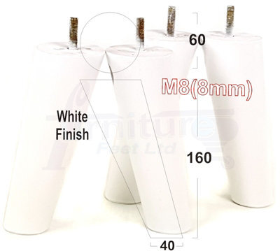 L&F Wood Legs White 160mm High Set Of 4 Angled Replacement Furniture Feet Settee Chairs Sofas Footstools M8 - image 1