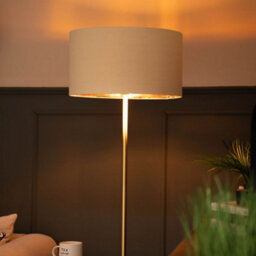 Valuelights Tavel Brushed Gold Floor Lamp With Table And Beige/gold Shade - thumbnail 6