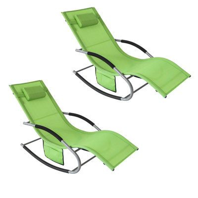 Sobuy Ogs28-Grx2, Set Of 2 Outdoor Garden Rocking Sun Lounger Recliner Relaxing Chair With Headrest And Side Bag, Green - image 1