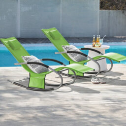 Sobuy Ogs28-Grx2, Set Of 2 Outdoor Garden Rocking Sun Lounger Recliner Relaxing Chair With Headrest And Side Bag, Green - thumbnail 2