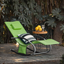 Sobuy Ogs28-Grx2, Set Of 2 Outdoor Garden Rocking Sun Lounger Recliner Relaxing Chair With Headrest And Side Bag, Green - thumbnail 7