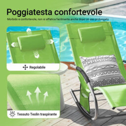 Sobuy Ogs28-Grx2, Set Of 2 Outdoor Garden Rocking Sun Lounger Recliner Relaxing Chair With Headrest And Side Bag, Green - thumbnail 4