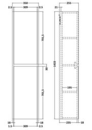 Balterley Square Wall Hung 2 Door Tall Bathroom Unit, 350mm - Matt Coastal Grey - thumbnail 6